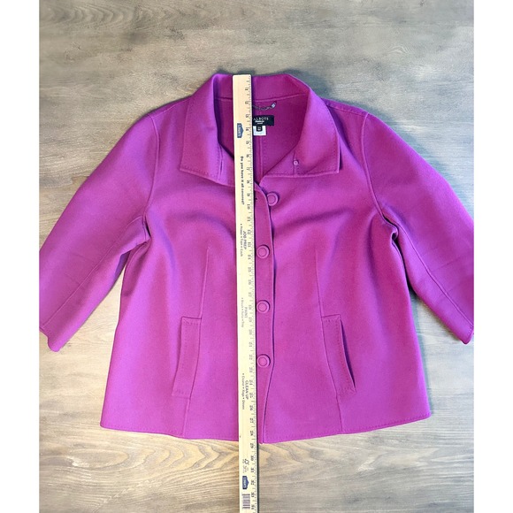 Talbots Womens 14W Pink 100% Wool Button Front 3/4 Sleeve Blazer Jacket Magenta - Picture 2 of 8